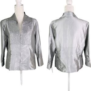 Vintage Piano Blouse Large Silver Zip Up Beaded Top New